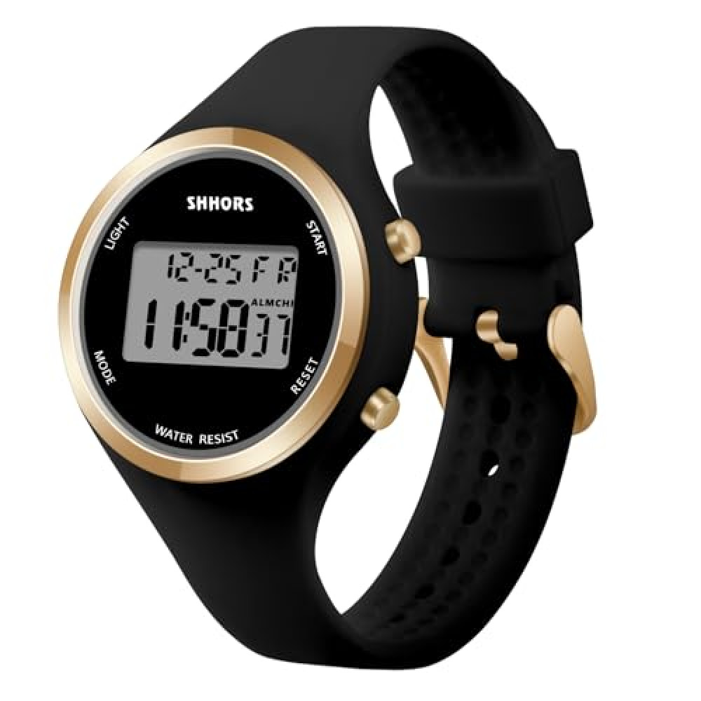 OFFCUP Digital Watches for Women, LED Ladies Digital Watch, Silicon Strap Elecreonic Ladies Watches, Outdoor Sport Fashion Ladies Wrist Watch with Alarm Week LED Light for Women Ladies Girls (Black)