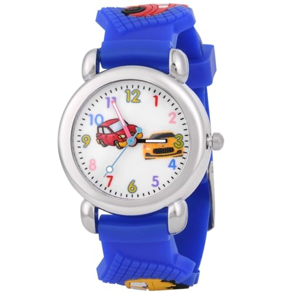 OFFCUP Kids Cute Cartoon Watch - Silicone Band Analogue Quartz Gift for Kids Boys Age 3-11 Years Old (Blue Car)