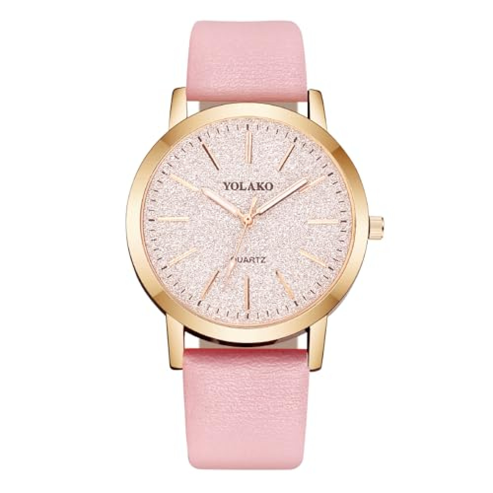 OFFCUP Women's Leather Quartz Watch, Leather Strap Ladies Watches, Analog Quartz with Watches Starry Dial, 3 Hand Quartz Watch, Premium Fashion Wrist Watch for Women Ladies Girls (Pink)