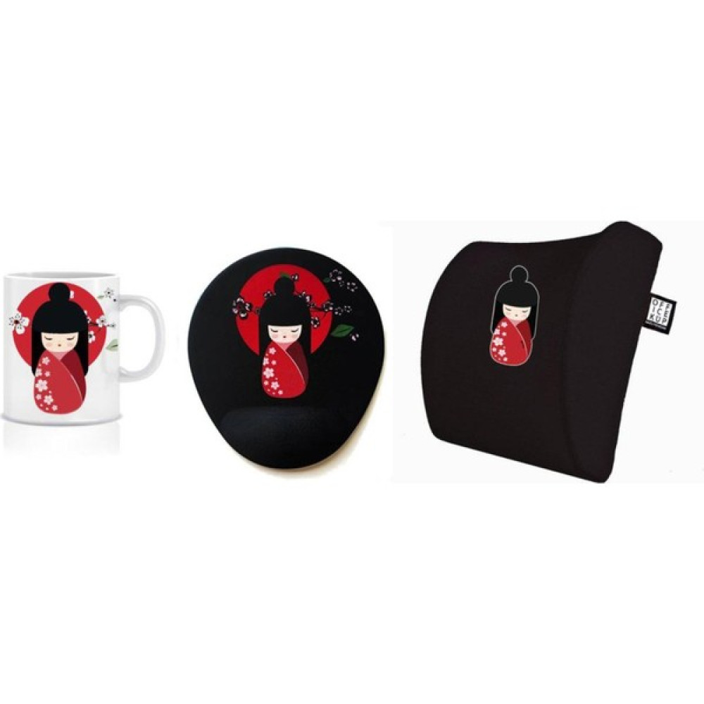 Office Küp 3'lü Ofis Seti Bel Yastığı Kahve Bardağı Mouse Pad Siyah Geişha Mouse Pad Fiyatı