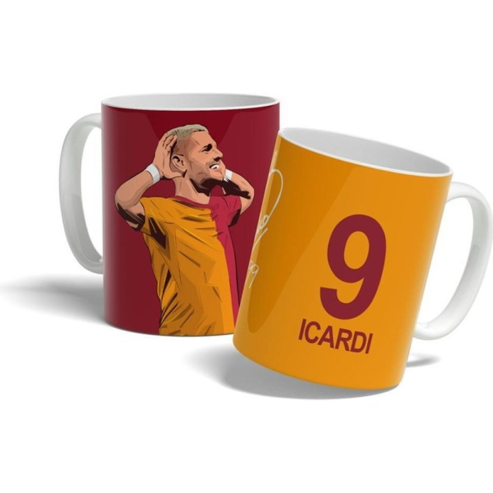Offside Mauro Icardi Imzalı Tasarım Baskılı Kupa Bardak - 1 Adet - 330 ml - Kırmızı - Sarı Fincan / Bardak / Kahve Takımı Fiyatı