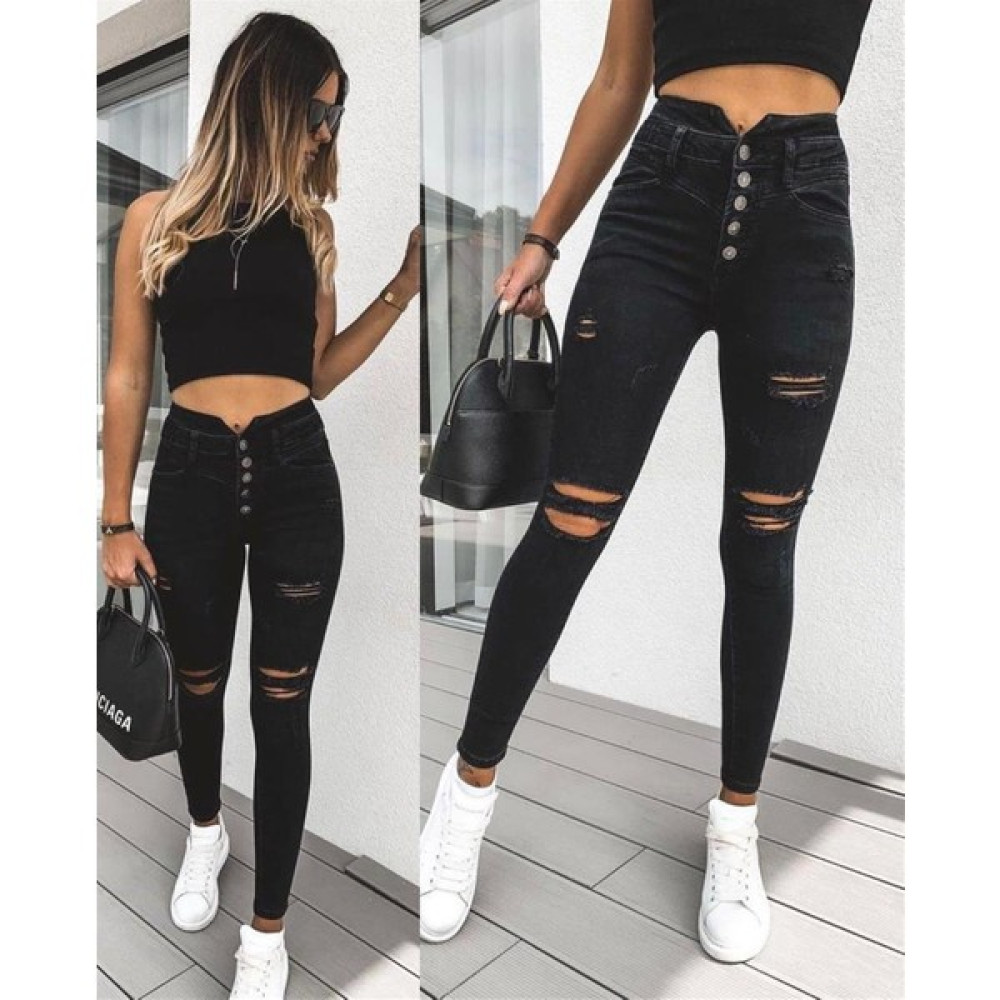 Ofüm Yüksek Bel Düğme ve Yırtık Detaylı Kot Pantolon Jean 92CM Kadın Gömlek Fiyatı