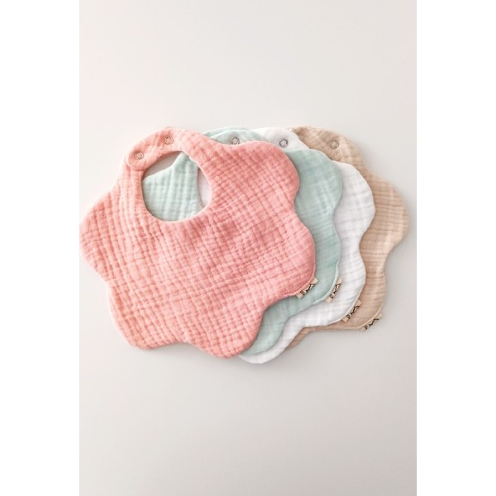O&G Collection 4'lü %100 Pamuklu Organik 4 Katlı Renkli Papatya Multi Müslin Bebek Önlük / Salya Önlüğü - Pudra - 0 - 1 Yaş Mama Önlüğü Fiyatı
