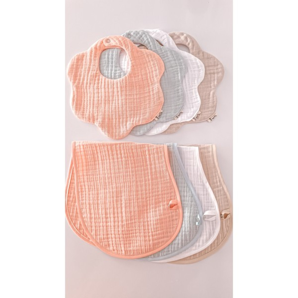 O&G Collection Pamuklu 8 Katlı Müslin Bebek Önlük ve 4 Katlı Omuz Örtüsü Seti / Salya Önlüğü / Ağız Mendili - Beyaz - Açık Pembe - 0 - 1,5 Yaş Mama Önlüğü Fiyatı