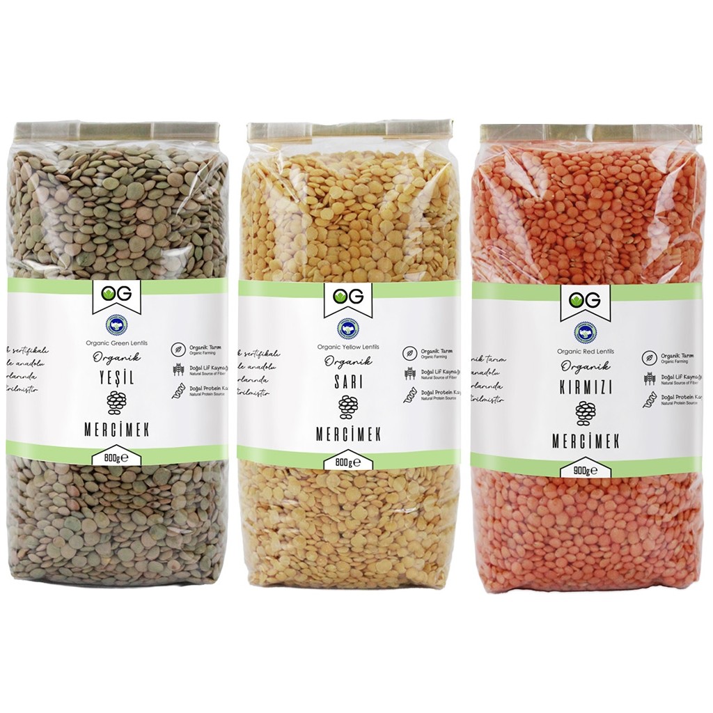 OG natural 3’lü Organik Mercimek Çeşitleri Seti - 800 gr Diğer Fiyatı