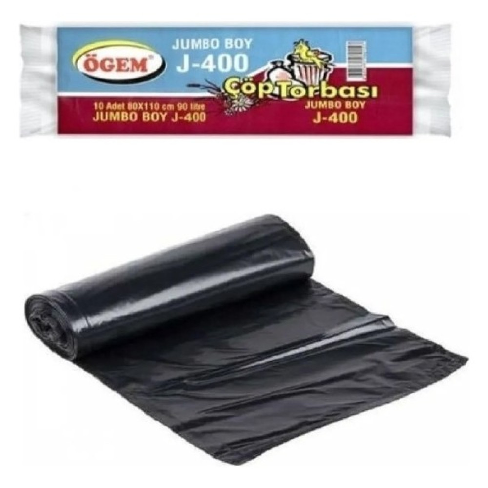 Ögem J-400 Jumbo Boy Çöp Torbası 80 x 110 cm 10'lu Rulo x 1 Paket = 10 Adet (Siyah) Çöp Poşetleri Fiyatı