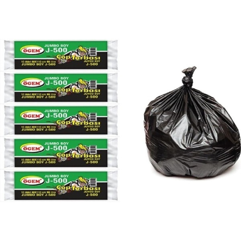 Ögem J-500 Jumbo Boy Çöp Poşeti 80x110 cm 90 lt 10 lu Rulo x 5 Paket = 50 Adet - 80 x 110 cm Çöp Poşetleri Fiyatı