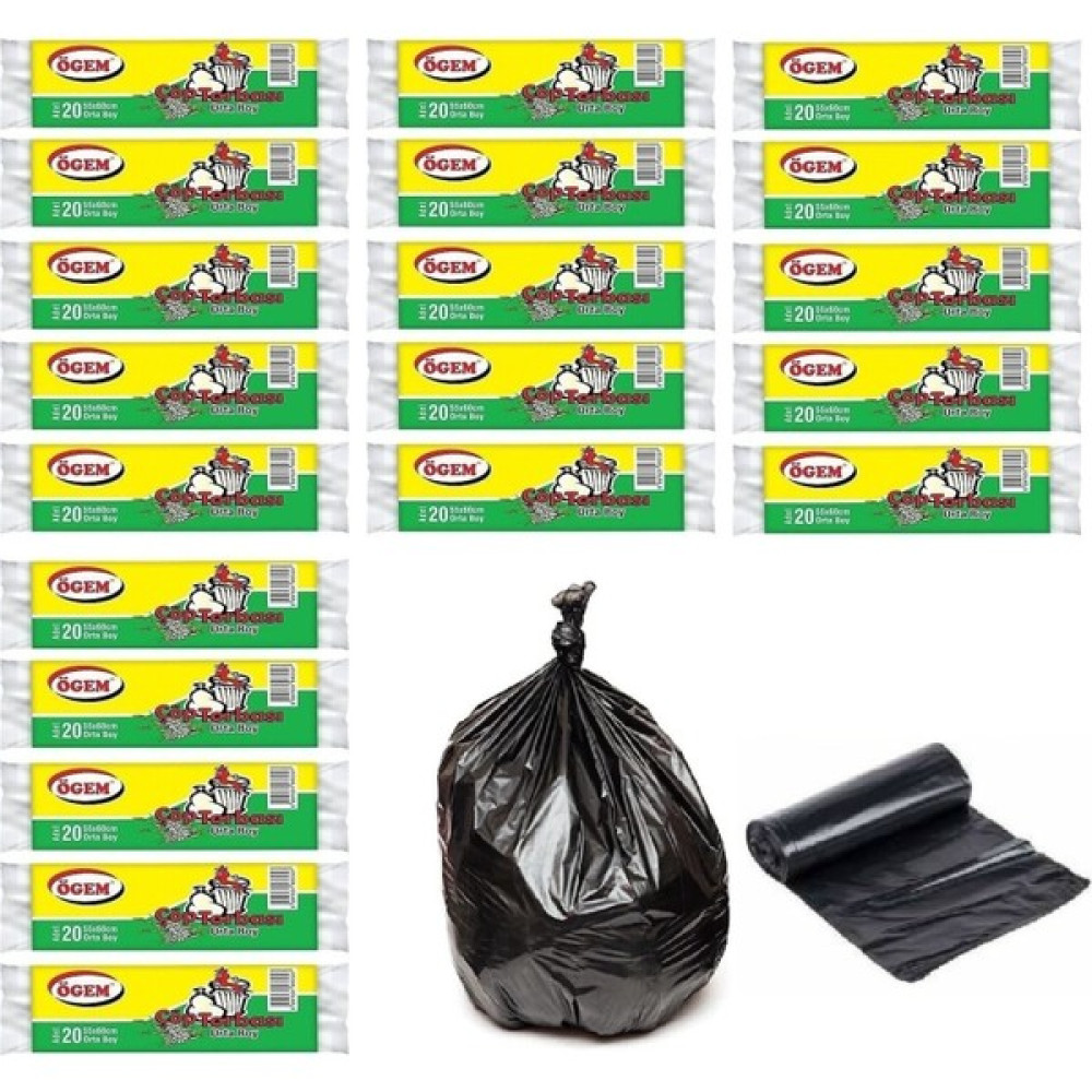 Ögem Orta Boy Çöp Poşeti 55x60 cm 20 li Rulo x 20 Paket = 400 Adet Siyah - 55 x 60 cm Çöp Poşetleri Fiyatı