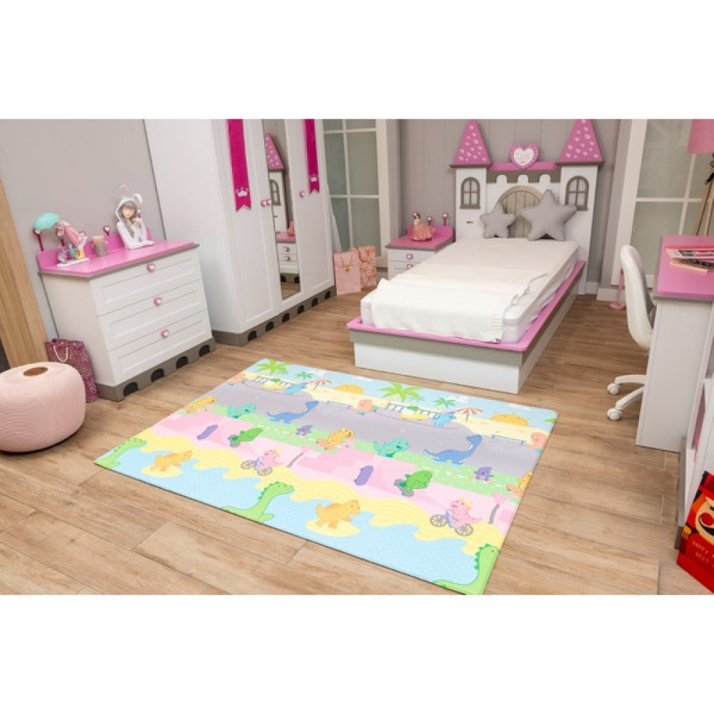 Oggia Dino Park Premium Oyun Matı / Halısı 140 x 200 cm x 12 mm - Pembe - Gri Oyuncak Fiyatı