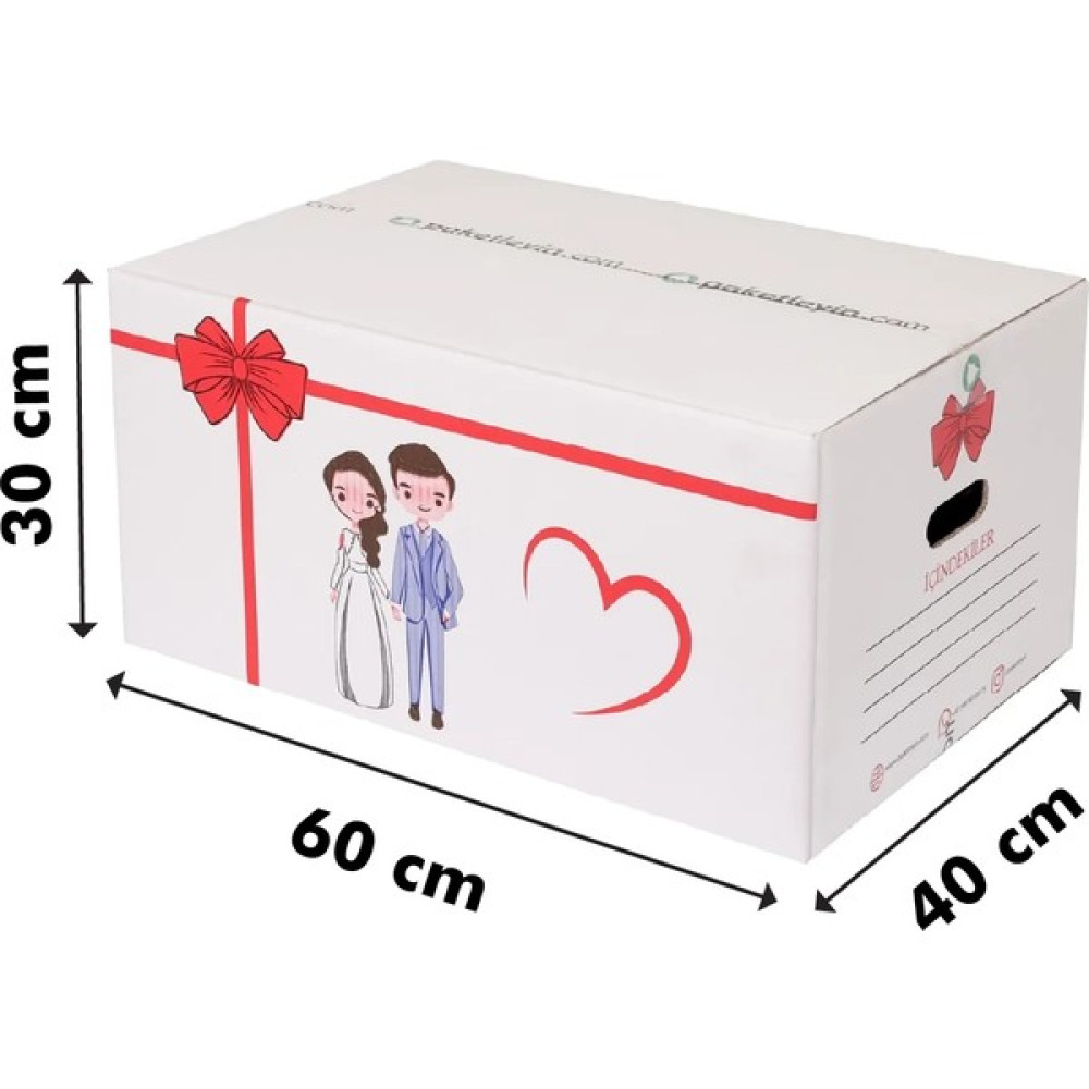 Oğuz Ambalaj Çeyiz Kolisi Damat ve Gelin Baskılı Beyaz 60X40X30 cm - 1 adet Nalburiye & Hırdavat Fiyatı