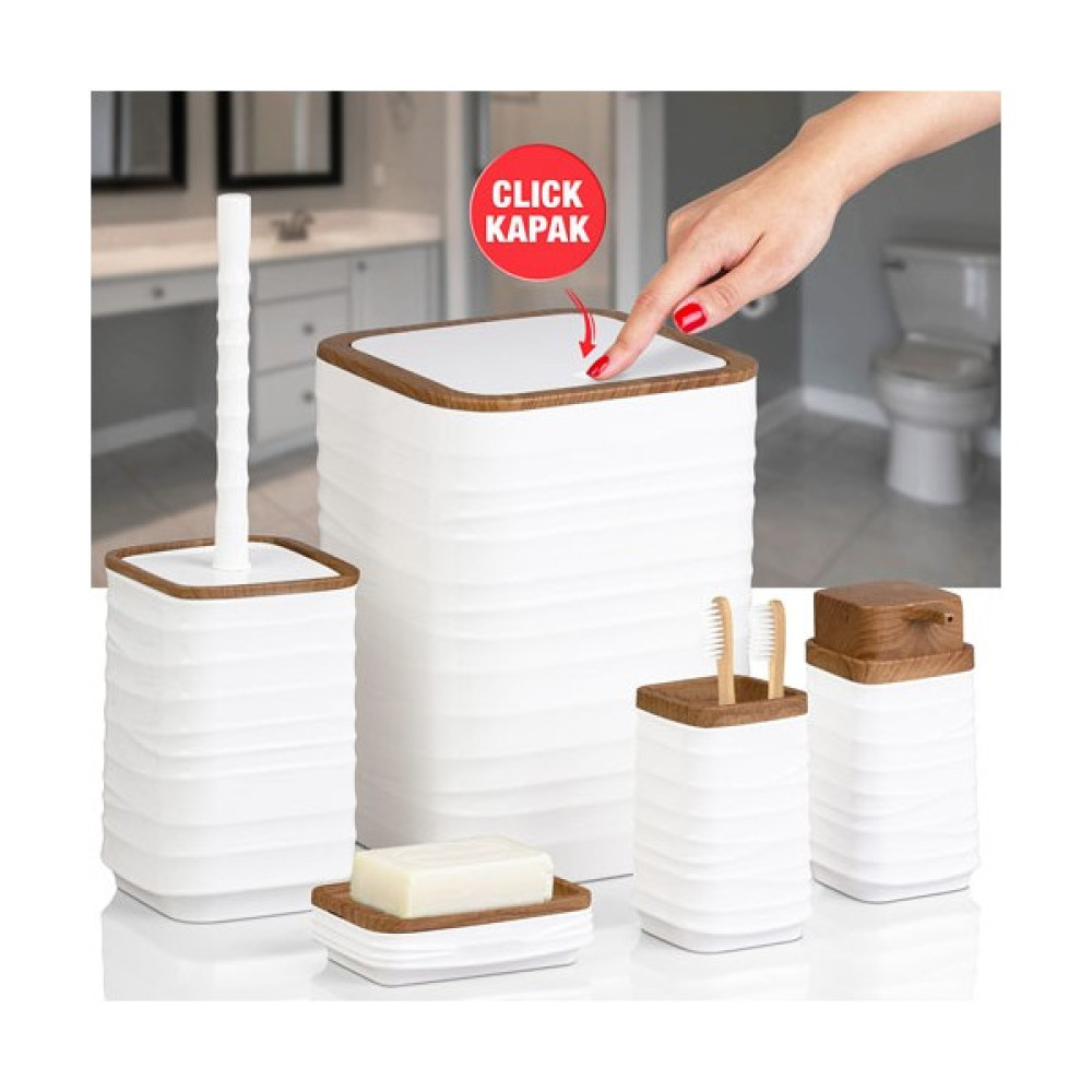 Oğuz Kosova Banyo Seti 5'li Ahşap - Beyaz Plastik Banyo Aksesuarları Fiyatı