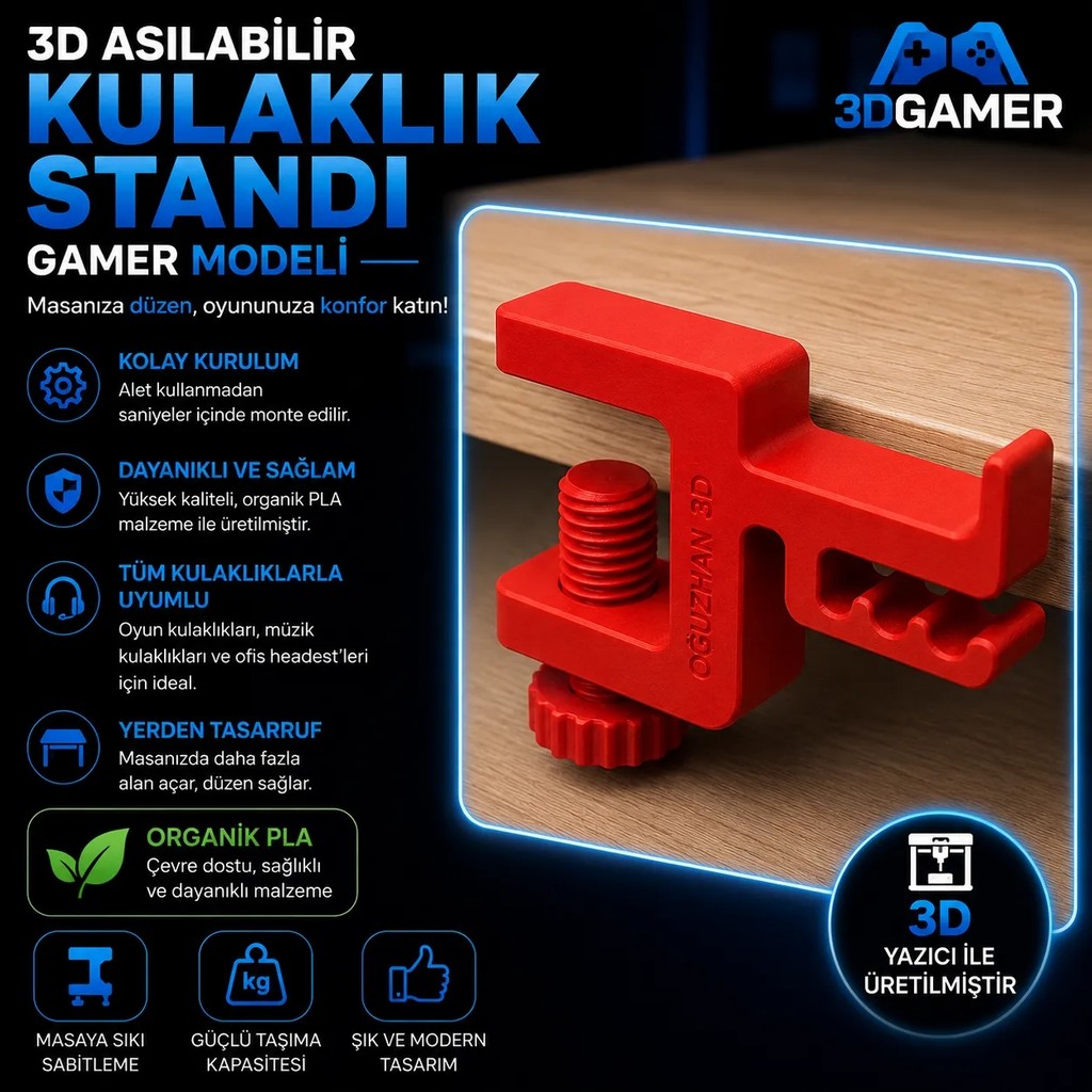 Oğuzhan 3D Asılabilir Kulaklık Standı Gamer Modeli - Kırmızı Diğer Fiyatı