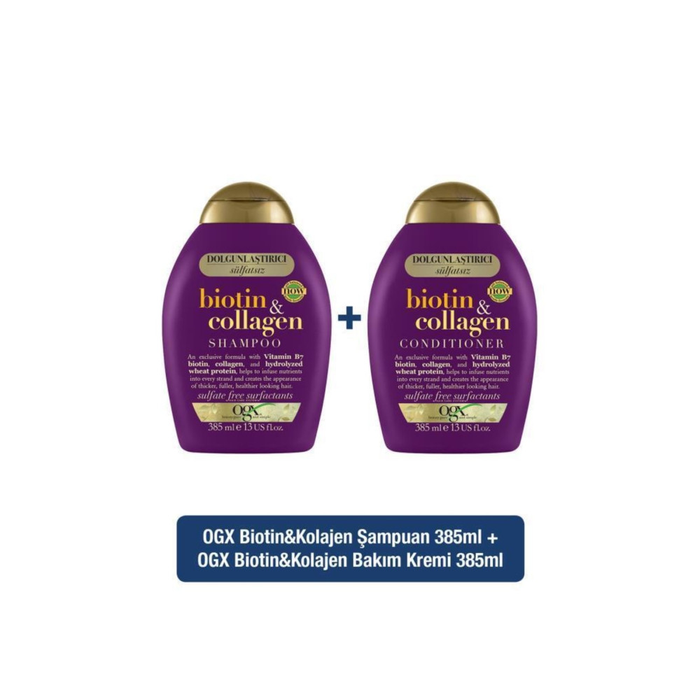 OGX Dolgunlaştırıcı Biotin&kolajen Şampuan 385ml+ Dolgunlaştırıcı Biotin&kolajen Bakım Kremi 385m Şampuan ve Saç Kremi Fiyatı
