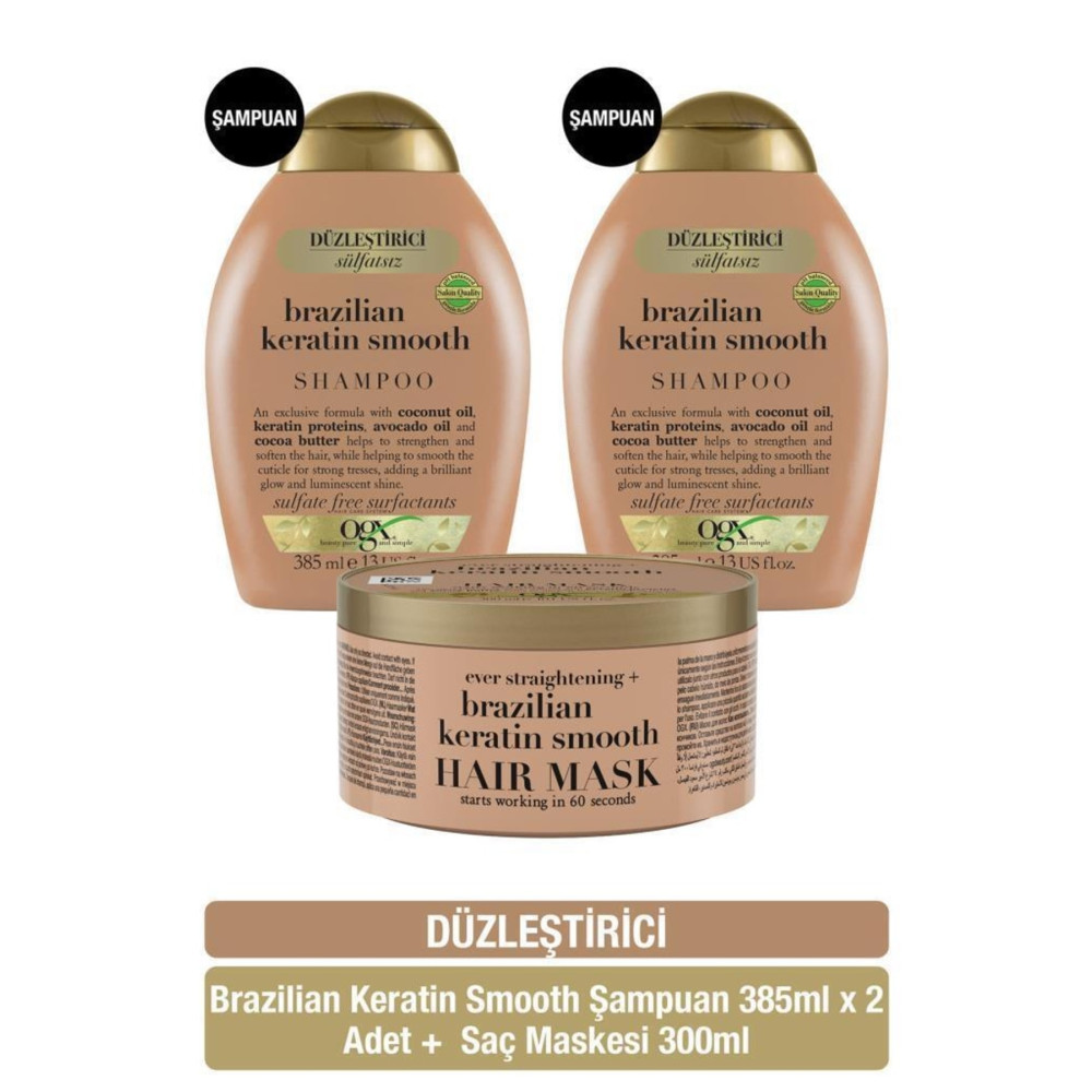 OGX Düzleştirici Brazilian Keratin Smooth Şampuan X2 + Saç Maskesi Şampuan ve Saç Kremi Fiyatı
