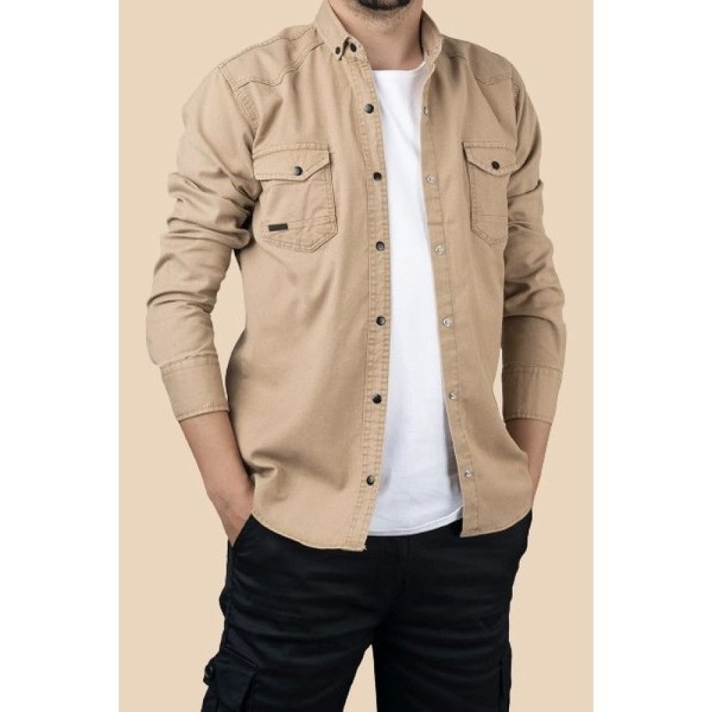 Ohepmoda Slim Fit Dar Kesim Cepli Erkek Gömlek Krem Erkek Gömlek Fiyatı