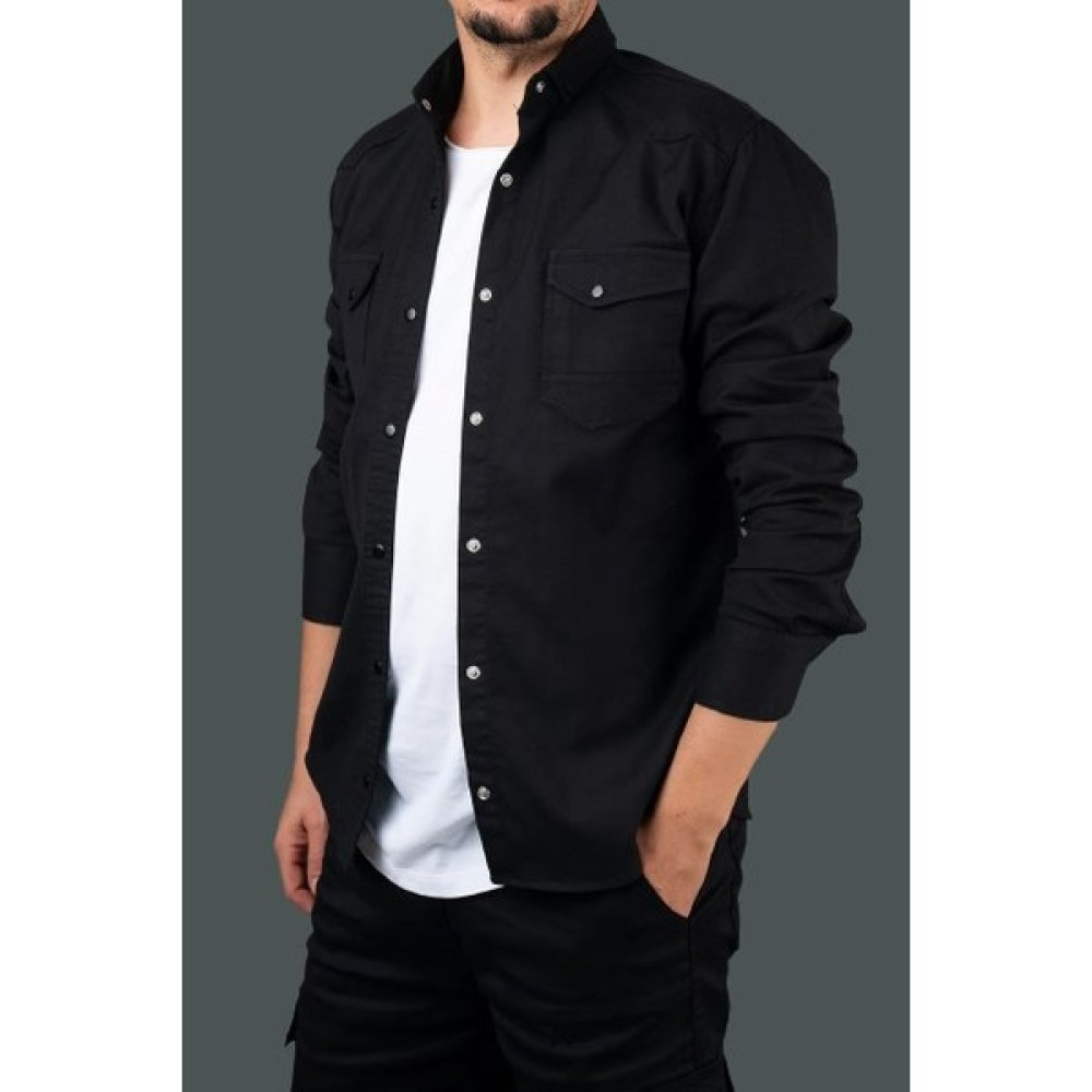 Ohepmoda Slim Fit Dar Kesim Cepli Erkek Gömlek Siyah Erkek Gömlek Fiyatı