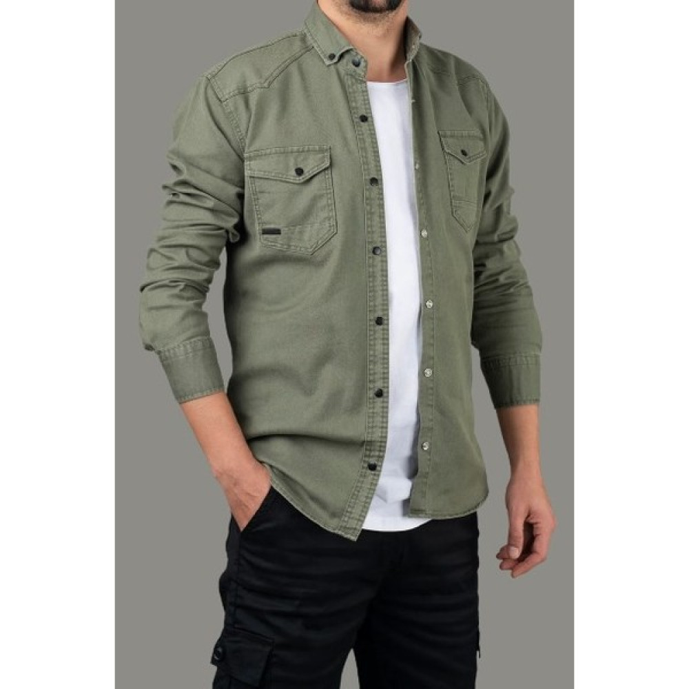 Ohepmoda Slim Fit Dar Kesim Cepli Erkek Gömlek Yeşil Erkek Gömlek Fiyatı