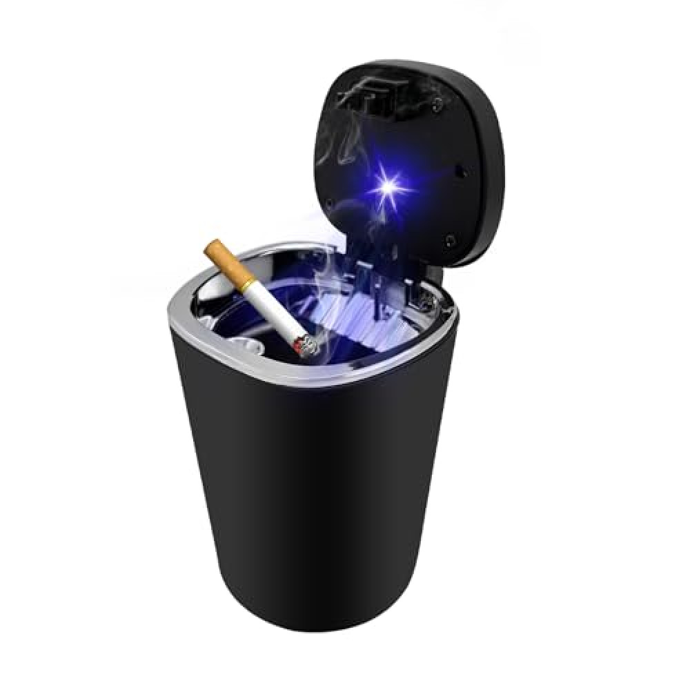 Ohleats Car Ashtray, Detachable Stainless Steel Smokeless Ash Tray with LED Blue Light, Auto Ashtray with Lid Smell Proof Weed for Most Vehicles, Universal Interior Car Accessories