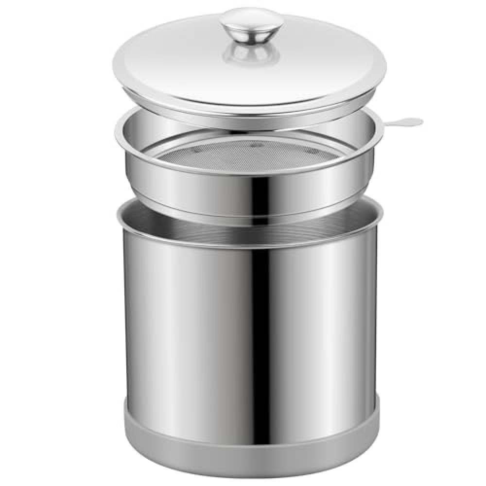Ohtomber 1.2L Bacon Grease Saver Container with Fine Mesh Strainer and Non-slip Silicone, Cooking Oil Keeper Grease Fat Storage Filter Container for Kitchen, Used Oil Holder Pot