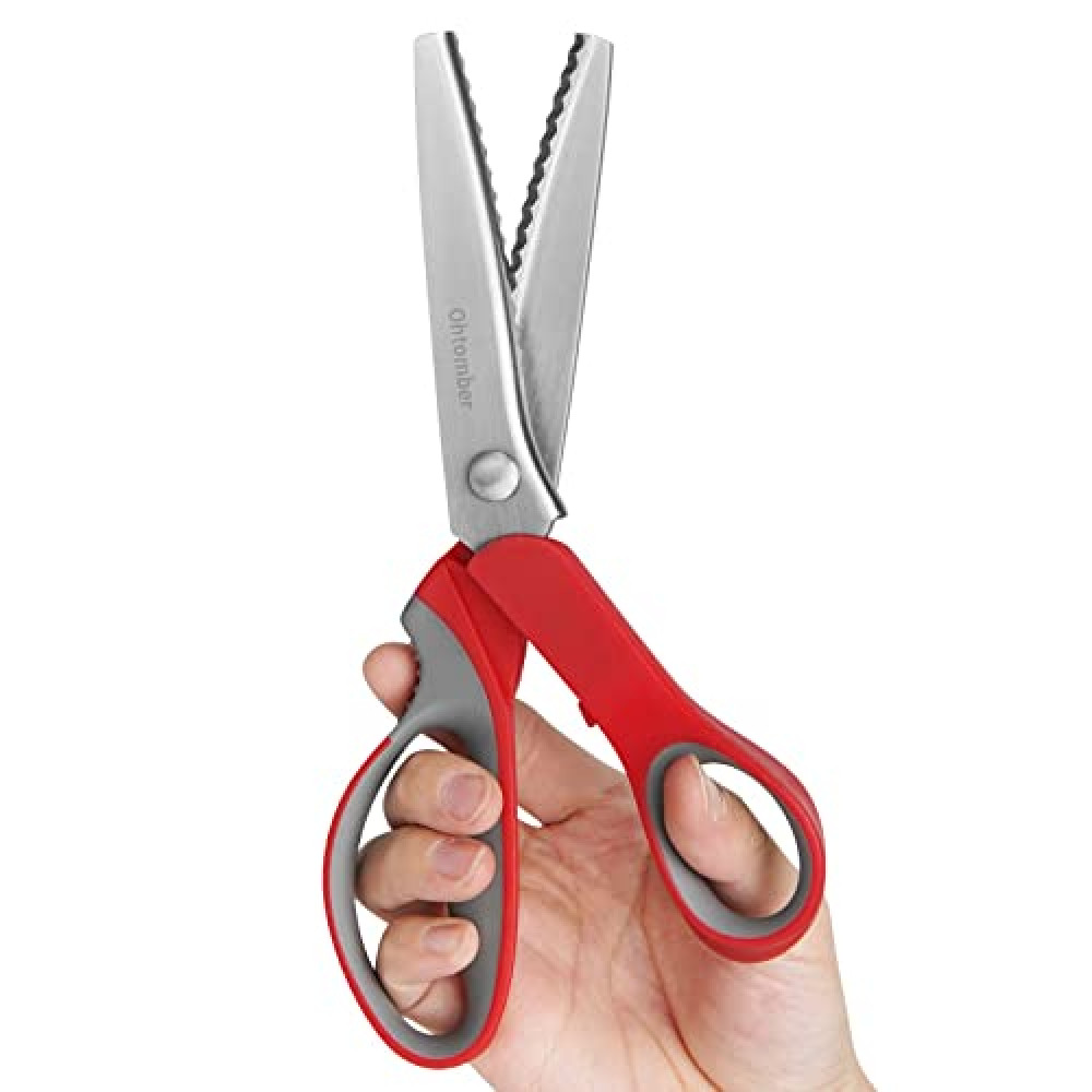 Ohtomber Pinking Shears Craft Scissors - 9" Stainless Steel Fabric Craft Scrapbook Pinking Shears Scissors for Fabric Cutting, Decorative Zig Zag Sewing Cutter with Comfort Grips
