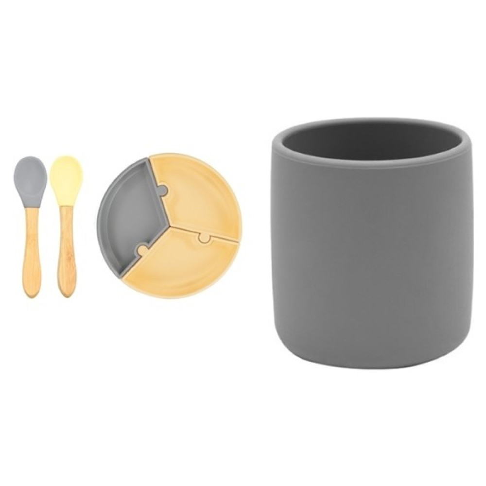 Oioi 3'lü Set, Puzzle Tabak, Banbu Saplı Kaşık, Silikon Bardak - Açık Mavi Mama Seti Fiyatı