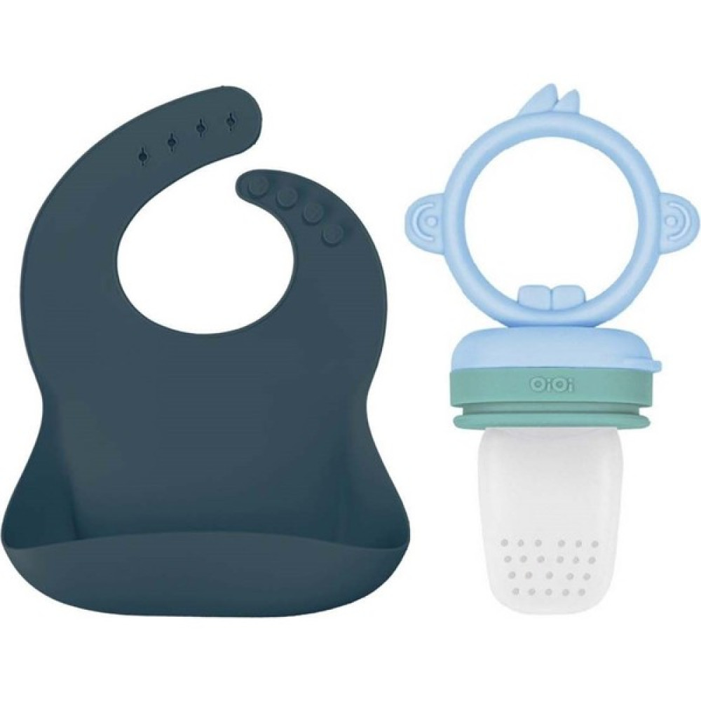 Oioi Basic Silikon Mama Önlüğü ve Püre Set - Lacivert - Standart Mama Önlüğü Fiyatı