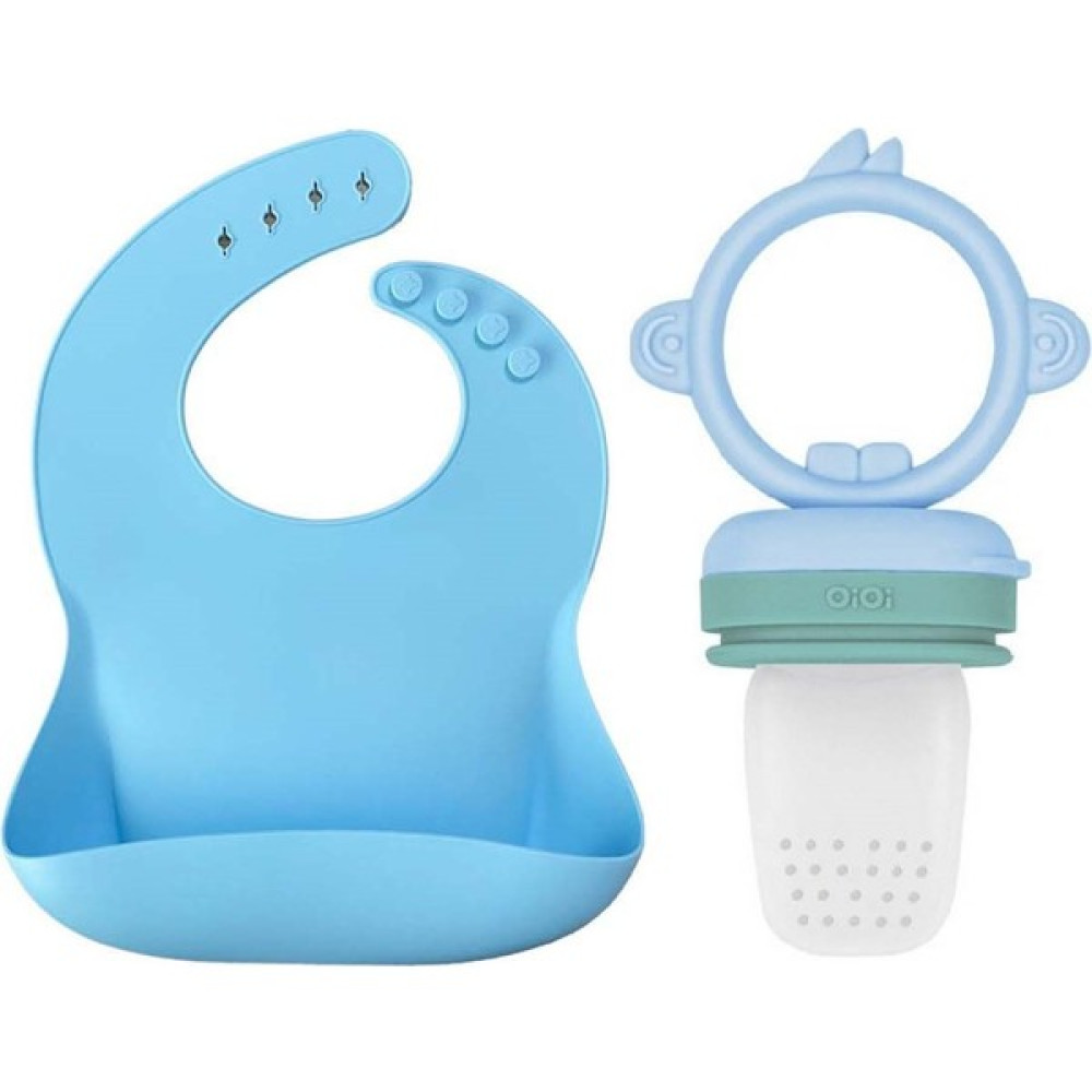 Oioi Basic Silikon Mama Önlüğü ve Püre Set - Mavi - Standart Mama Önlüğü Fiyatı