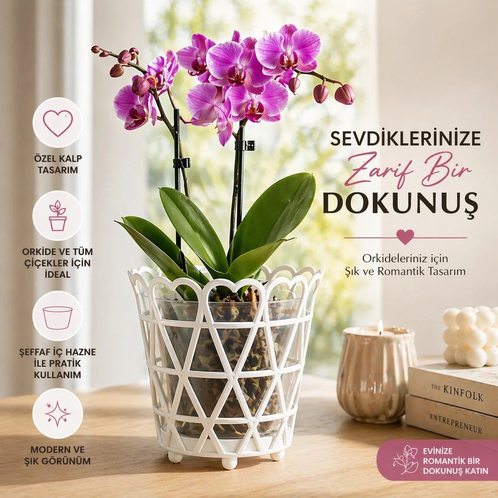 Okacih Dekoratif Kalpli Orkide Saksısı Şeffaf Iç Hazneli Modern Tasarım Çiçek Saksısı Saksı ve Aksesuarları Fiyatı