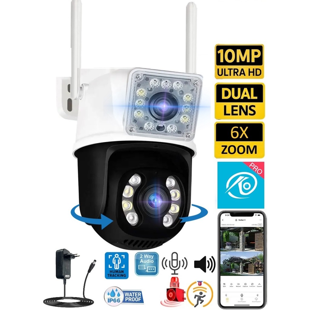 Okam PRO3012 Çift Kameralı 10MP Hareket Takipli Gece Sensörlü Çift Siren Su Geçirmez Wifi Ip Kamera Güvenlik Kameraları Fiyatı