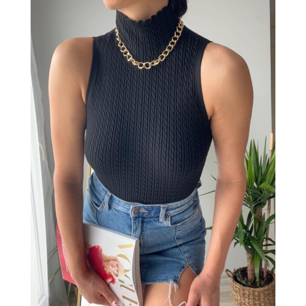 Okapi Butik Saç Örgü Dik Yaka Siyah Renk Triko Bluz Bluz Fiyatı