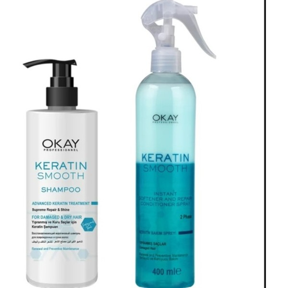Okay Keratin Smooth Şampuan 500 Ml + 2 Fazlı Sprey 400 Ml - 9 Şampuan ve Saç Kremi Fiyatı