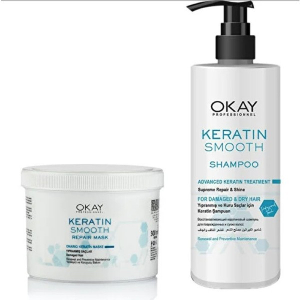 Okay Keratin Smooth Şampuan 500 ml + Maske 500 ml Saç Bakım Maskeleri & Serumlar & Spreyler Fiyatı