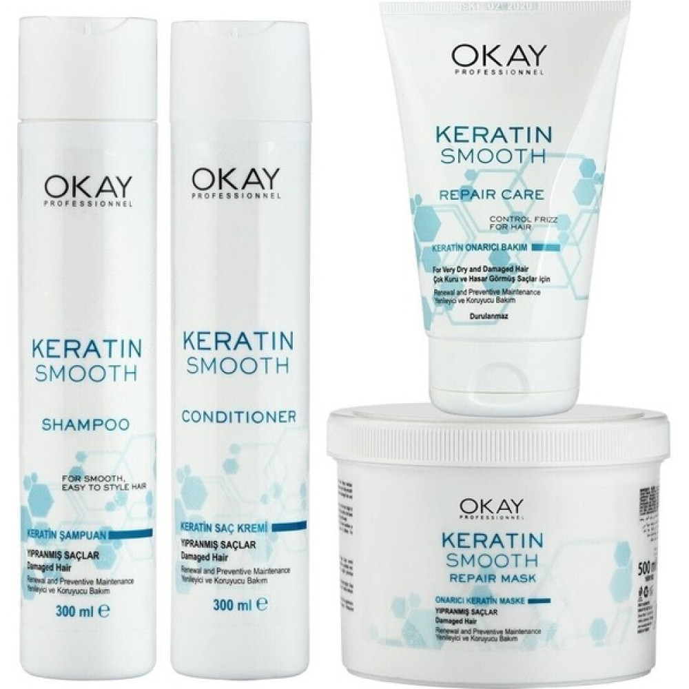 Okay Kozmetik Okay Keratin Smooth Onarıcı Bakım Serisi Şampuan+Saç Kremi+Maske+Durulanmayan Bakım K - 1 Şampuan ve Saç Kremi Fiyatı