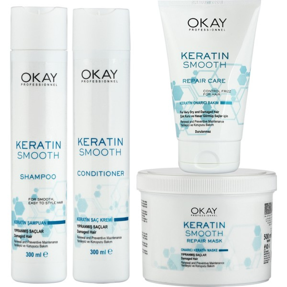 Okay Neva Keratin Smooth Onarıcı Bakım Serisi Şampuan+Saç Kremi+Maske+Durulanmayan Bakım Kremi-4'lü Set Saç Bakım Maskeleri & Serumlar & Spreyler Fiyatı
