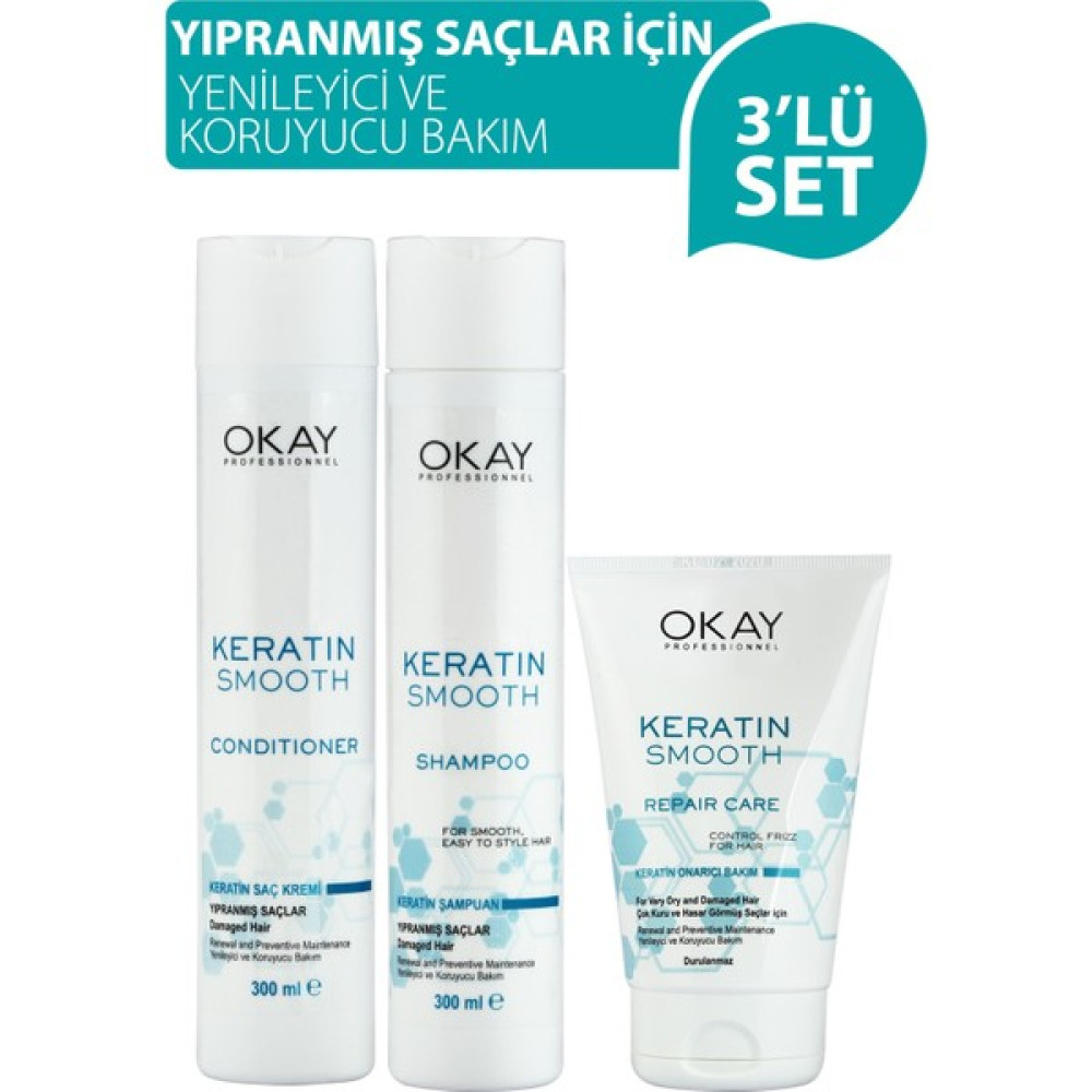 Okay Neva Kozmetik Okay Keratin Smooth Onarıcı Bakım Serisi Şampuan + Saç Kremi + Durulanmayan Bakım Kre - 1 Şampuan ve Saç Kremi Fiyatı