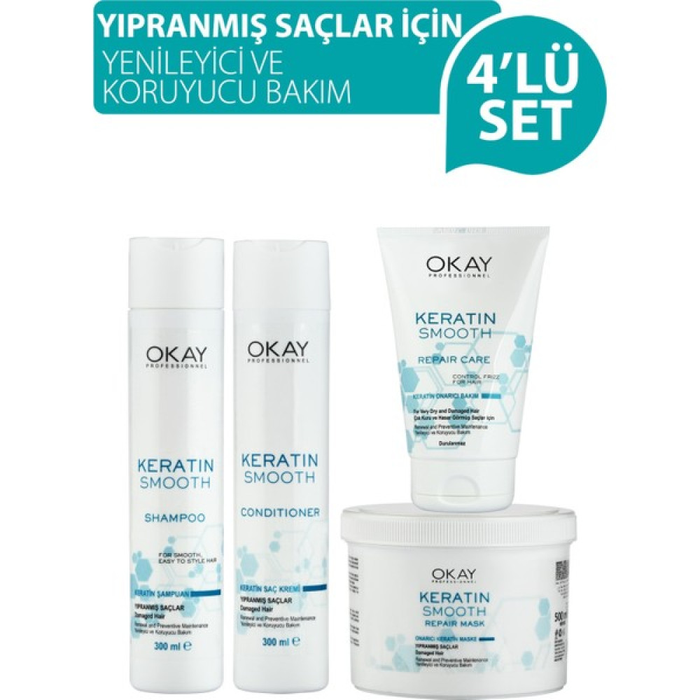 Okay Neva Kozmetik Okay Keratin Smooth Onarıcı Bakım Serisi Şampuan+Saç Kremi+Maske+Durulanmayan Bakım K - 1 Şampuan ve Saç Kremi Fiyatı