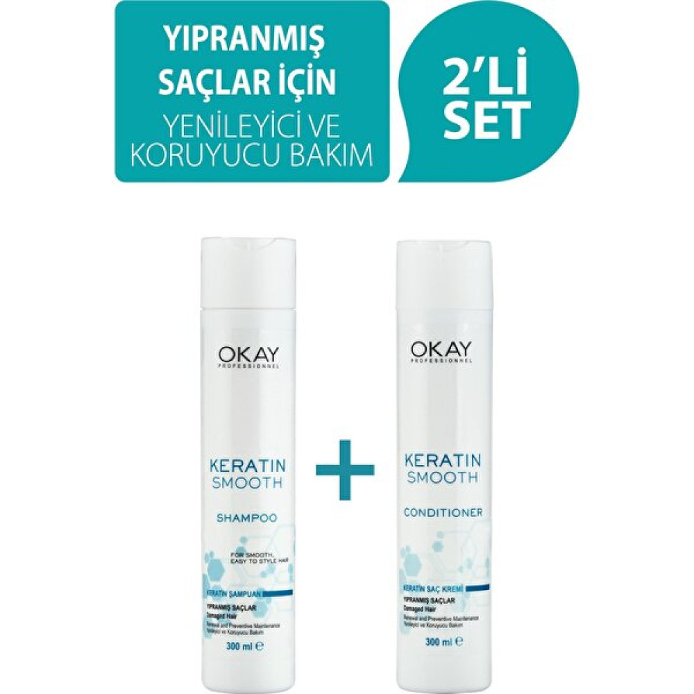 Okay Okayprofessionnel Keratin Smooth Şampuan 300 Ml + Saç Kremi 300 Ml - 1 Şampuan ve Saç Kremi Fiyatı