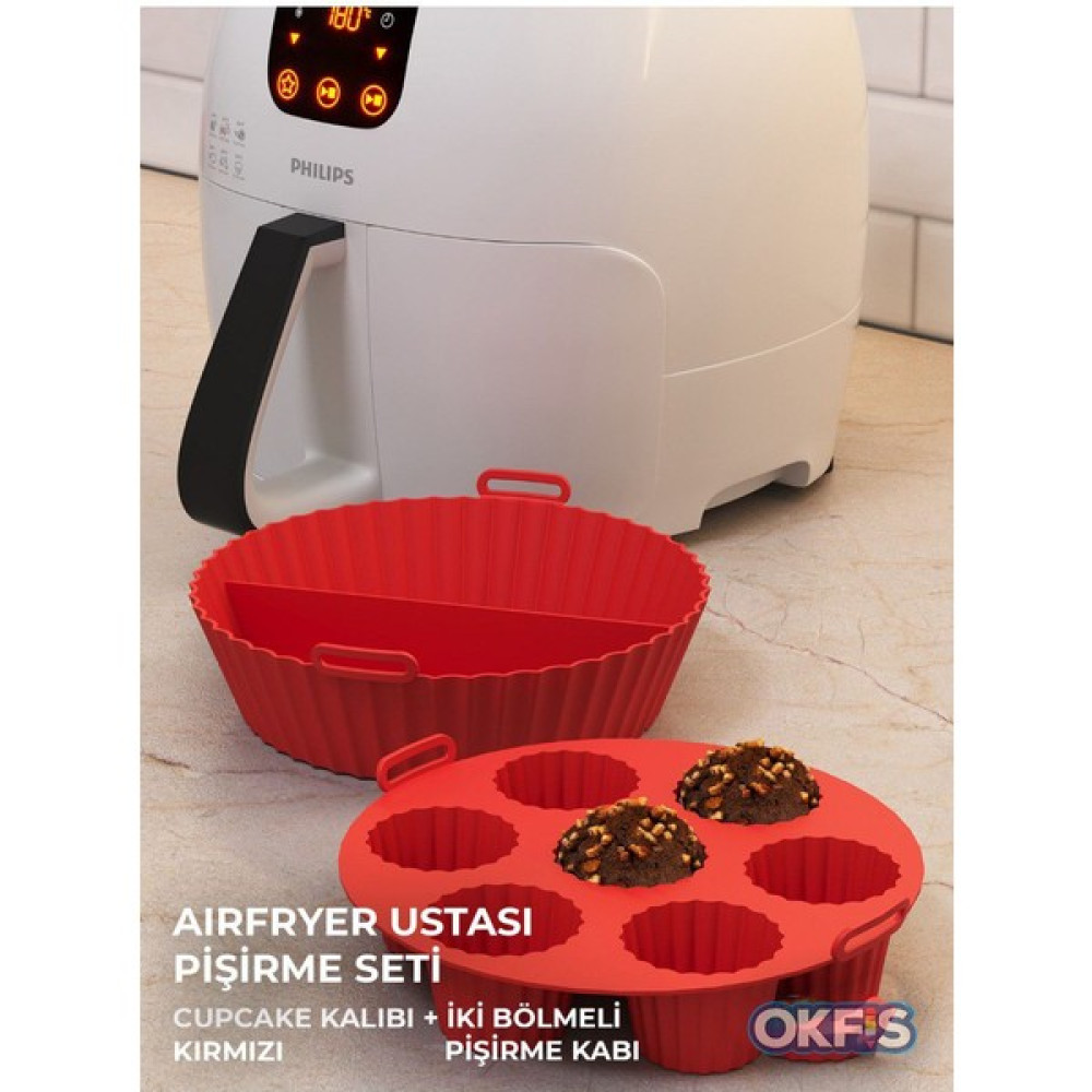 Okfis Airfryer Silikon Pişirme Kabı 2'li Set Fırın Kalıbı 20 x 5 cm Kırmızı Kek Kalıpları Fiyatı