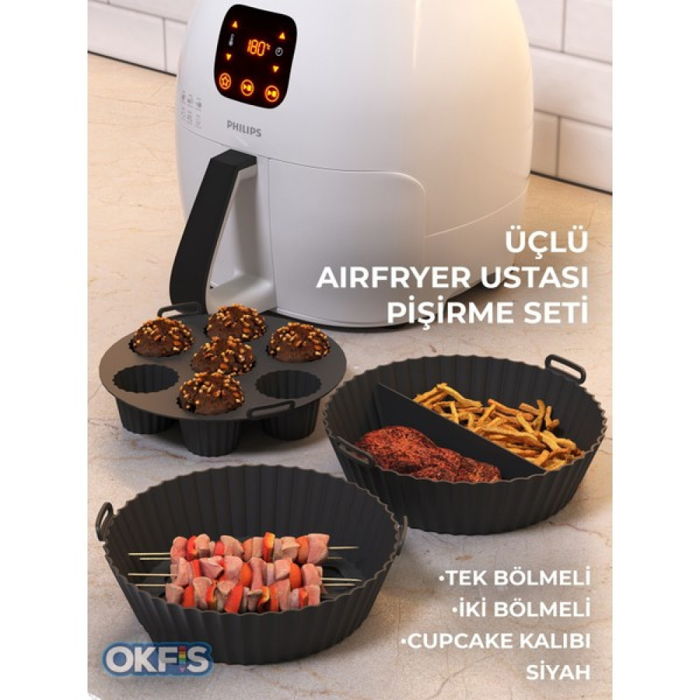 Okfis Airfryer Silikon Pişirme Kabı 3'lü Set Fırın Kalıbı 20X5 C - Siyah Kek Kalıpları Fiyatı