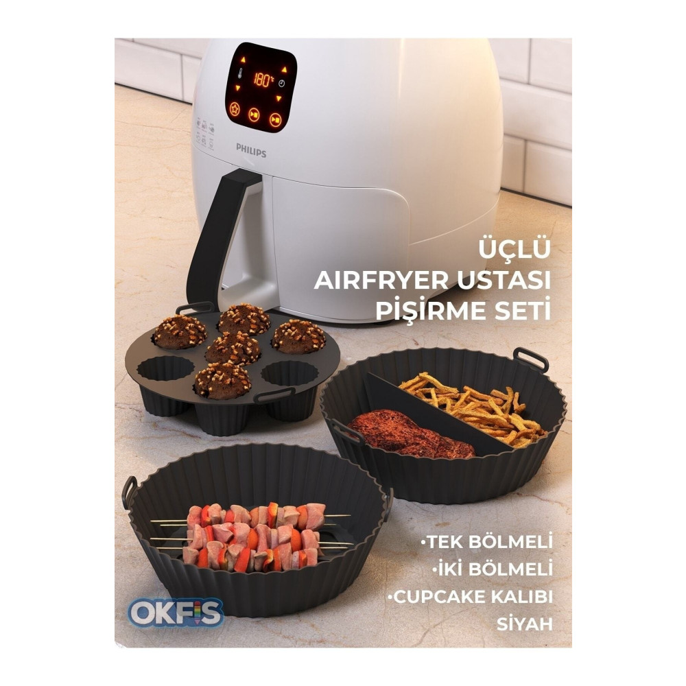 OKFİS Airfryer Silikon Pişirme Kabı 3lü Set Fırın Kalıbı 20x5 Cm Kek Kalıpları Fiyatı