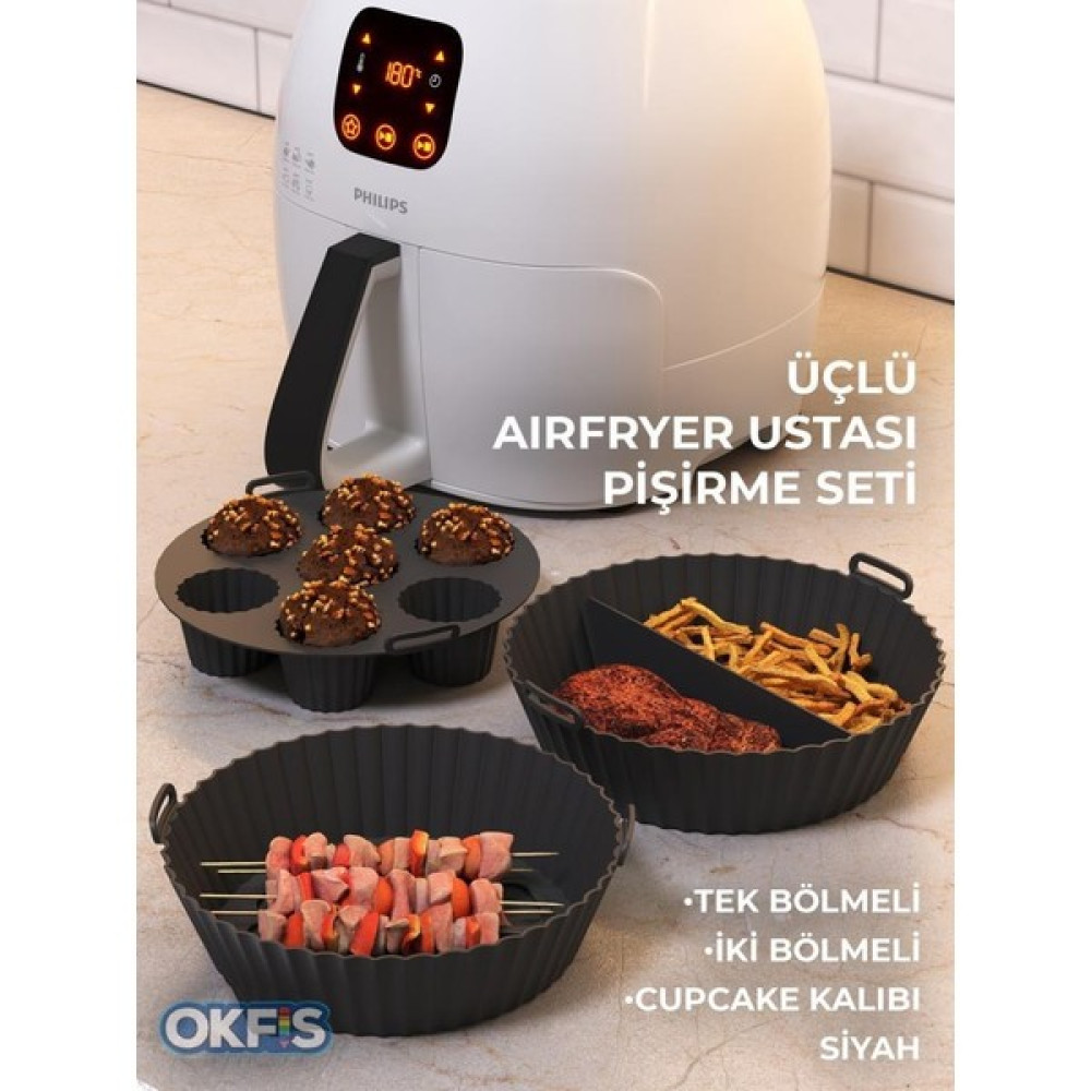 Okfis Airfryer Silikon Pişirme Kabı 3'lü Set Fırın Kalıbı 20X5 cm Siyah Kek Kalıpları Fiyatı