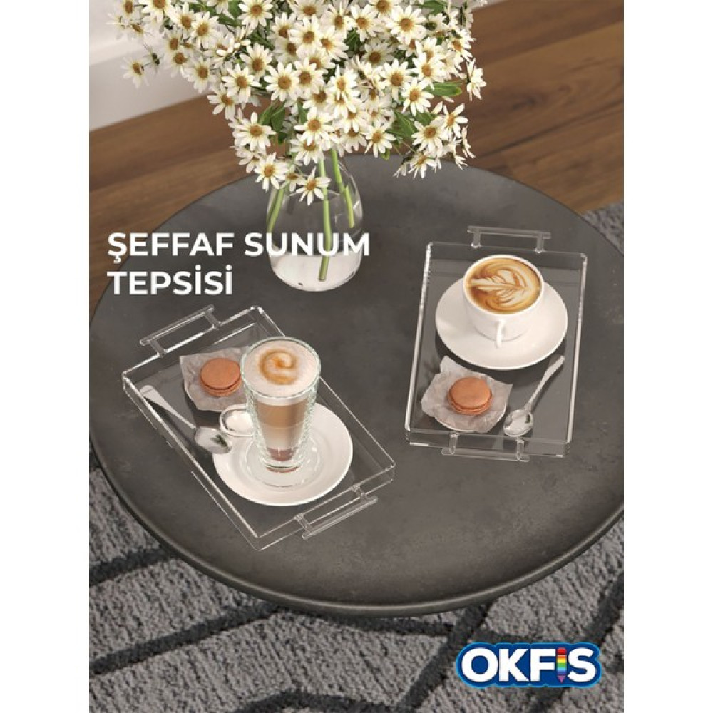 Okfis Şeffaf Kulplu Pleksi Sunum Tepsisi 14X22 cm Servis Tepsisi 1 Adet Servis Tepsisi Fiyatı
