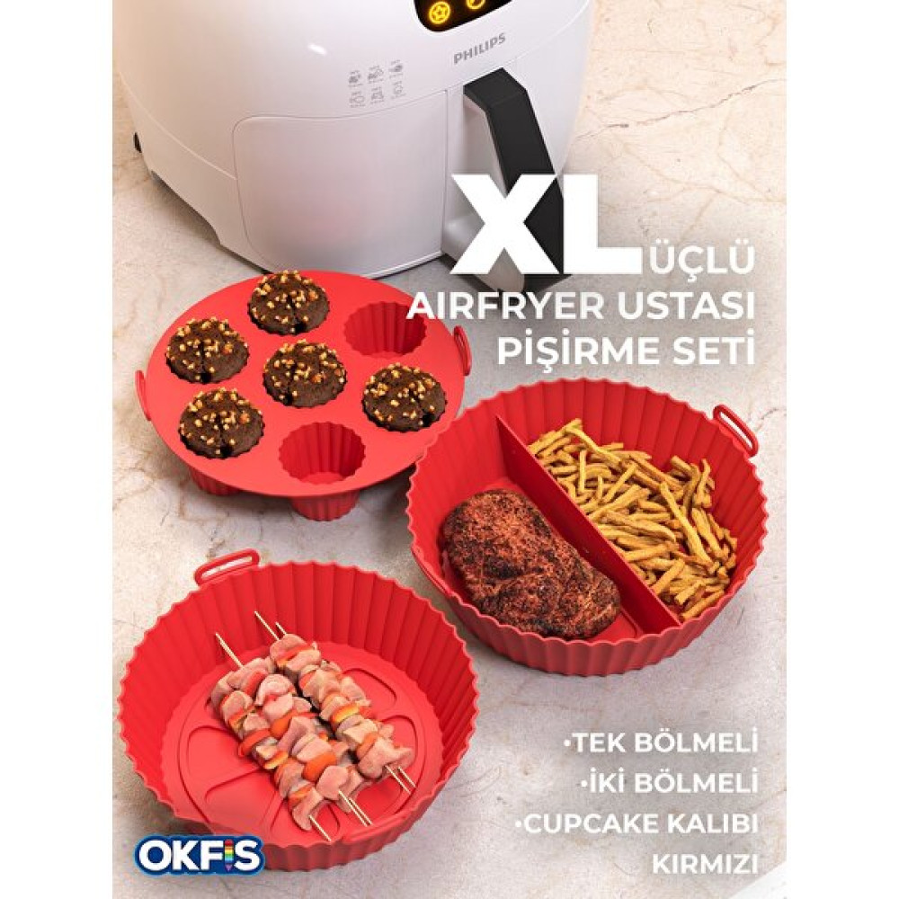 Okfis Xl Airfryer Silikon Pişirme Kabı 3'lü Set Fritöz Fırın Kalıbı 23X5 cm Kek Kalıpları Fiyatı