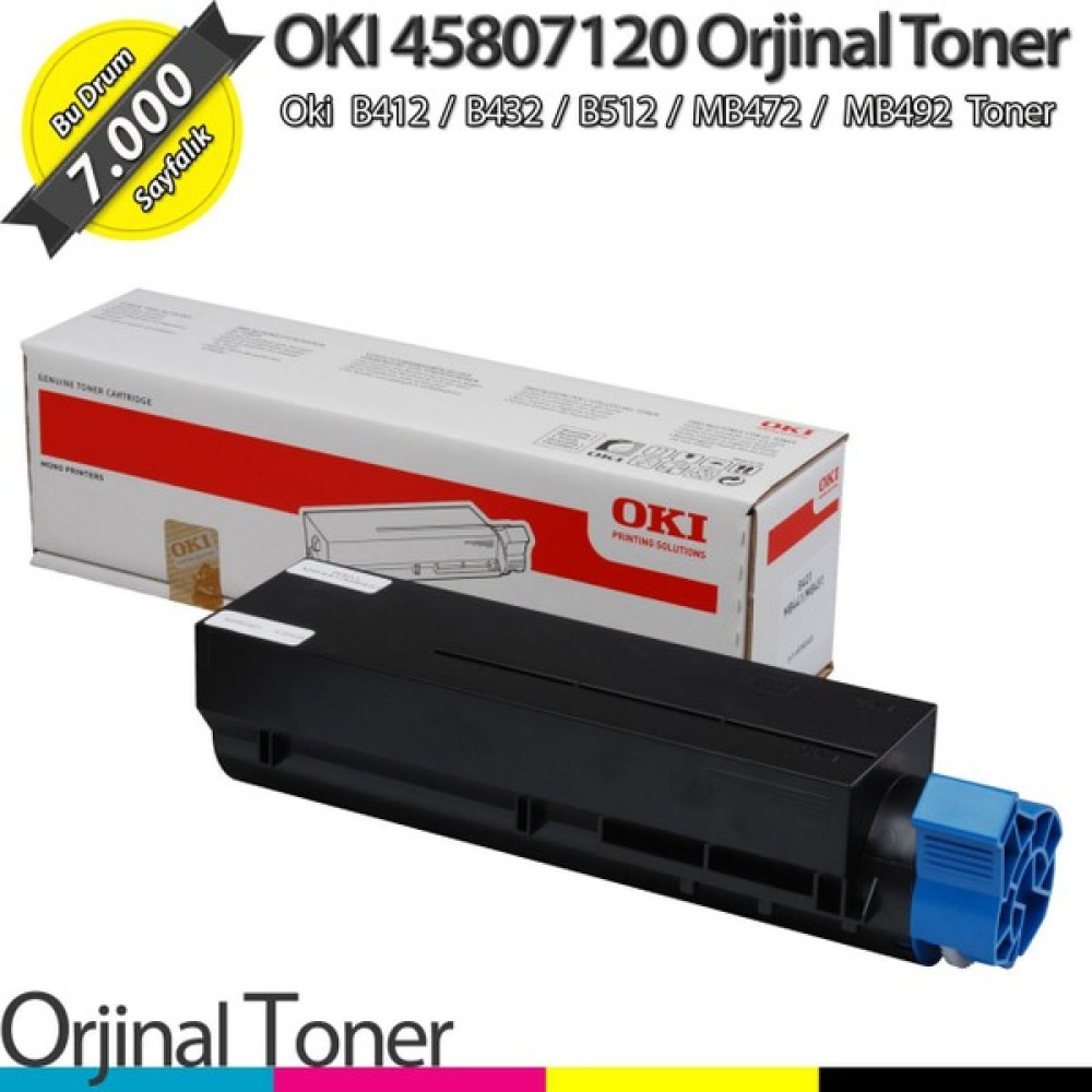 OKI 45807120 / B412 / B432 / B512 / MB472 / MB492 Orjinal Toner 7K Tonerler Fiyatı