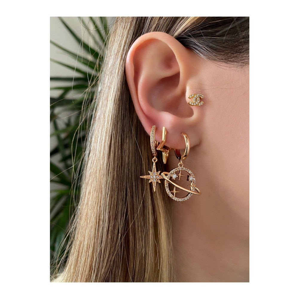 Okkostore Kadın Gold Rengi Gezegen Charm Detaylı 3’lü Küpe Seti Bijuteri Küpe Fiyatı
