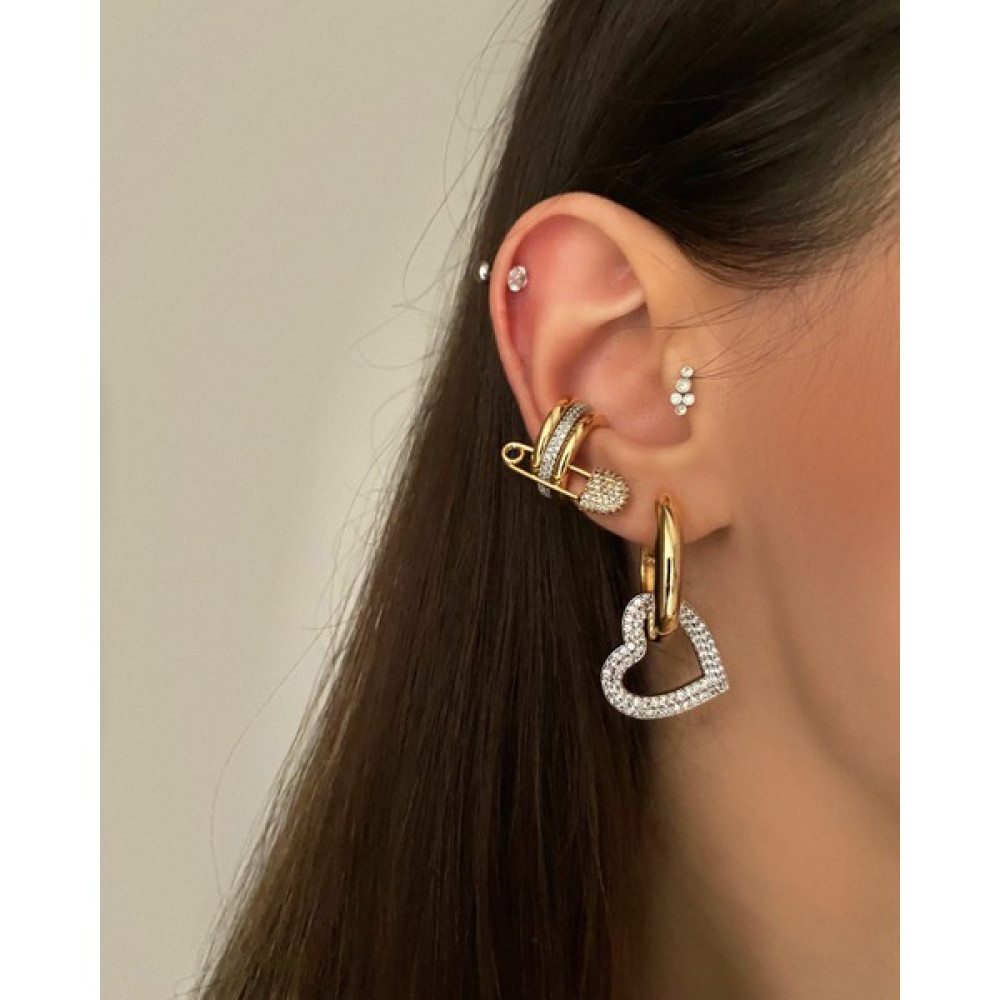 OkkoStore Zirkon Taşlı Silver Kalp Detaylı 2'li Küpe Bijuteri Küpe Fiyatı