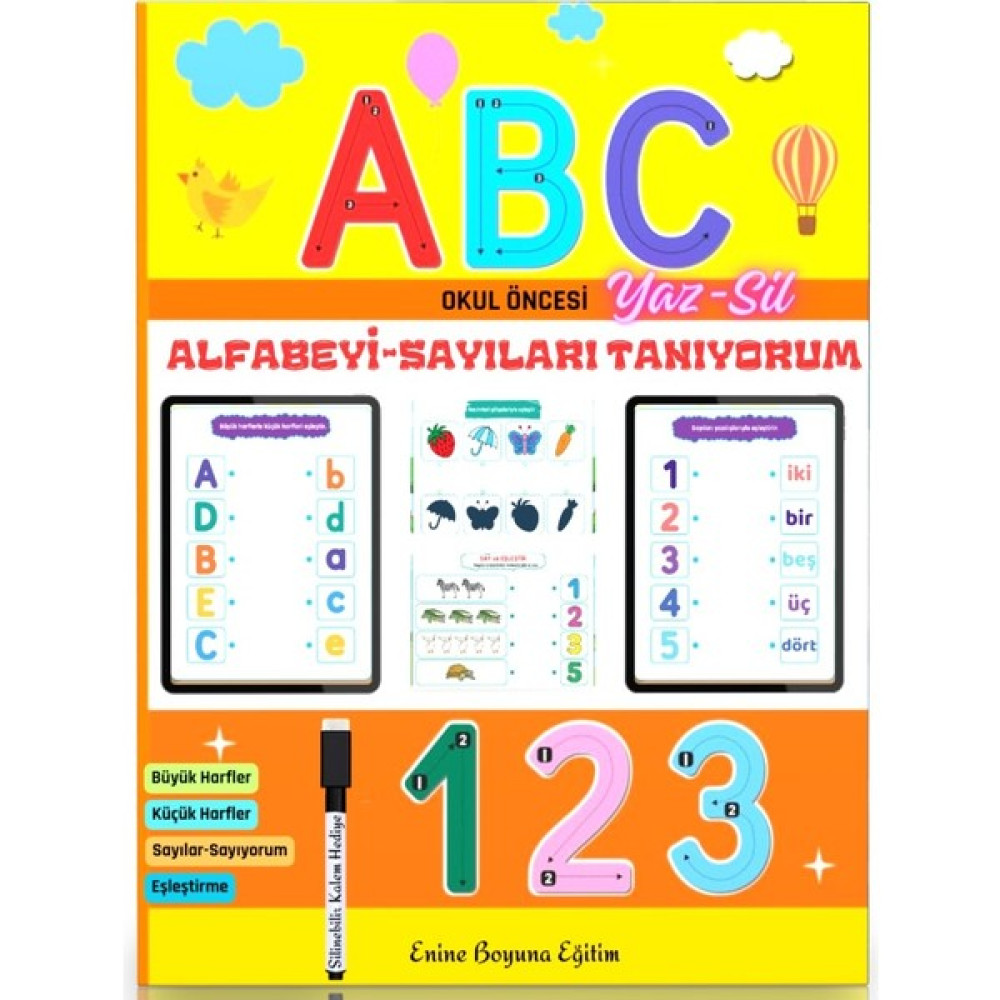 Okul Öncesi Alfabeyi Sayıları Tanıyorum Yaz - Sil Kitabı Okul Öncesi Eğitici & Öğretici Kitaplar Fiyatı