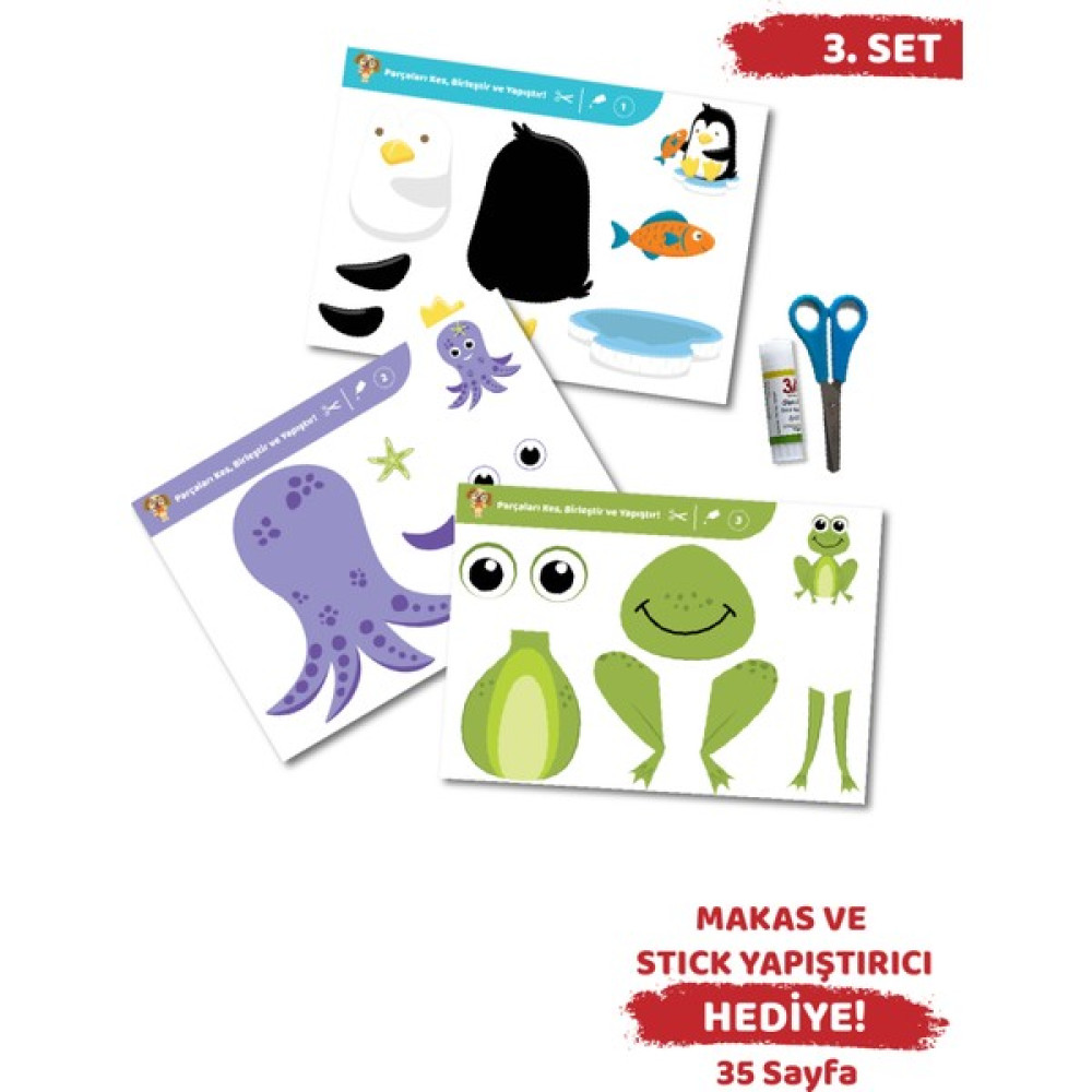 Okul Öncesi Kes-Yapıştır Makaslı Aktivite Etkinlik Eğitici Set 3 Set 3 Okul Öncesi Eğitici & Öğretici Kitaplar Fiyatı