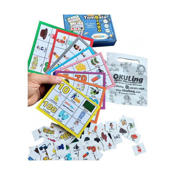 Okuling Bingo - İngilizce Tombala - Sayılar - Meslekler - Okul - Elbiseler - Yiyecekler Eğitici Kartlar Giyim & İç Giyim Fiyatı
