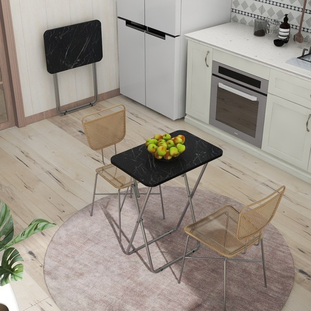 Okuyanlar 50X70 Flower KatlanırKatlanabilir Yemek Çalışma Bahçe Balkon Masası (Bendir) - 50 x 70 cm - Mermer - Siyah Yemek & Mutfak Masası Fiyatı